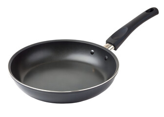 Black nonstick frying pan with a black handle isolated on transparent background, essential for everyday cooking tasks like frying, searing, and sauteing