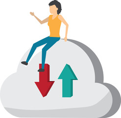 vector illustration of a woman on the cloud