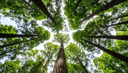 Fototapeta premium The lush green trees rise up into the air