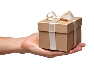 Presented with a thoughtful gesture: A hand extends, offering a beautifully wrapped gift box, a symbol of care and anticipation, ready to give.