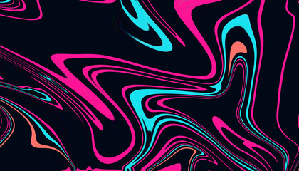 Abstract Fluid Swirls of Neon Pink and Cyan on a Dark Background