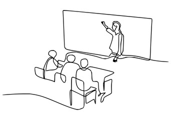 Dynamic one line drawing of business presentation showing collaborative teamwork and innovative strategies