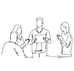 Dynamic line art of team presenting business plan, modern design meeting, collaboration and corporate success
