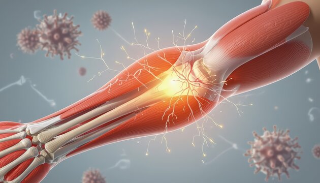 Arm and forearm with a hotspot, illustrating nerve compression syndromes. Perfect for carpal tunnel or cubital tunnel education and ergonomic materials.