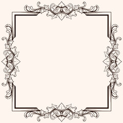 Vintage baroque frame with floral ornament engraving illustration art