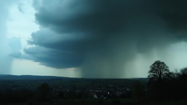 Fast Moving Rain Clouds over British Town, Time Lapse Footage