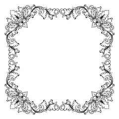 Vintage baroque frame with floral ornament engraving illustration art