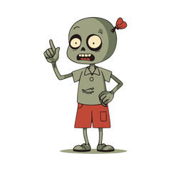 Cartoon Zombie Boy Pointing Finger Up with an Idea.