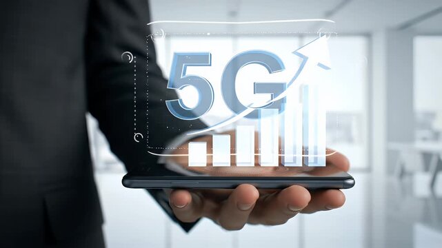 Person Holding Smartphone Displaying 5G Growth Graph - Powered by Adobe