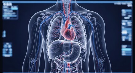 Translucent Human Torso Anatomy Displayed on a Digital Screen
