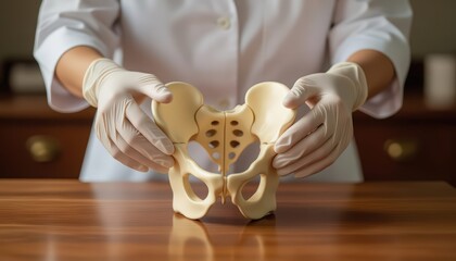 3D pelvic model on a tabletop. Ideal for teaching pelvic alignment, SI joint mechanics, and postpartum rehab. Neutral clinical setting