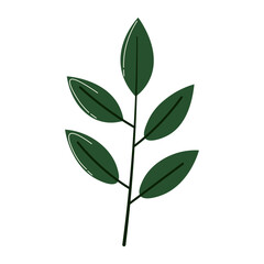 Minimalist branch with multiple dark green leaves, modern botanical illustration suitable for eco, garden, flora, and nature design.
