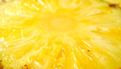 Closeup Macro of Tropical Fresh Pineapple Slice with Juicy Sweet Texture and Vibrant Yellow Color Perfect for Food Advertising, Healthy Eating, Refreshing Drinks, and Exotic Fruit Design