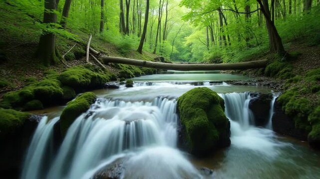 Serene Waterfalls in Lush Green Forest