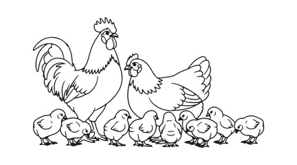 Fototapeta premium Hen and Chicks Cock. Family 