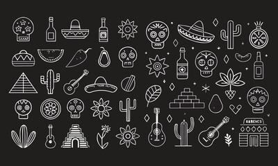 Mexican Icons Clipart Sombrero, Mariachi, Skull, Cactus, Pyramid, Tequila & Fiesta Elements