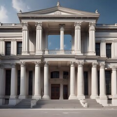 Fototapeta premium Majestic neoclassical building facade with imposing columns under a cloudy sky