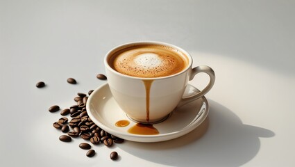 Obraz premium Cappuccino in Cup with Coffee Beans Artistic Flat Lay