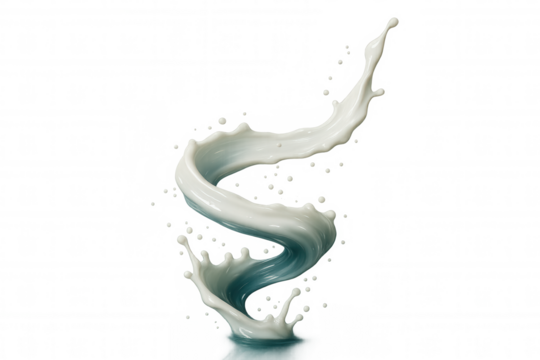 White liquid spiraling dynamically, forming elegant swirling pattern with translucent movement against clean transparent backdrop