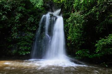Mon Tha Than Waterfall or Montha Than Waterfall in the rainy season at Doi Suthep-Pui National Park,Chiang mai, Northern Thailand.