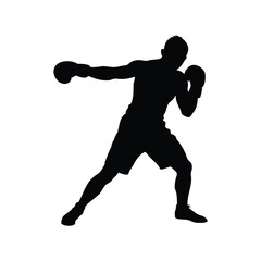 Boxer silhouette practicing a jab and guard, isolated on white background, boxer throwing cross punch silhouette vector illustration