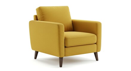 Discover this inviting, modern mustard yellow accent armchair with plush cushioning and dark wood legs, perfect for adding a pop of color and comfort to any living space.