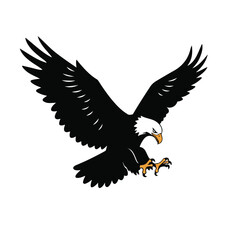 Obraz premium Strong eagle silhouette landing, rendered as a striking flat 2D vector illustration, isolated cleanly on a pristine white background.