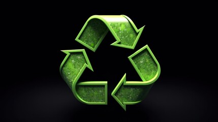 neon green recycle symbol, 3d rendered, glowing, dramatic lighting, minimalist, black background
