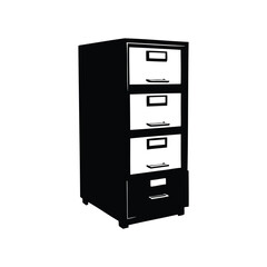 Silhouette of a four drawer filing cabinet with varied drawer colors, filing cabinet silhouette vector illustration