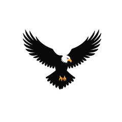 Obraz premium A majestic eagle's sleek outline silhouette is presented as a minimalist 2D flat vector illustration, starkly isolated against a clean white background, conveying strength and freedom.
