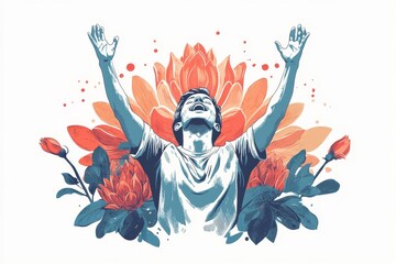Exuberant young Indian businessman celebrating success at the workplace, raising his hands in triumph while sitting at his desk, embodying joy and achievement, Generative AI