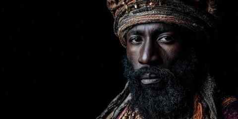 Obraz premium Studio portrait of a Magi with regal turban and deep cultural expression
