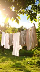Clothes drying outdoors on a sunny day