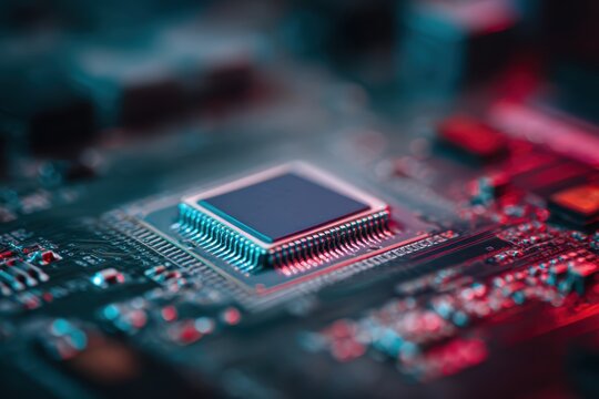 Futuristic ai chip with quantum computing inspired architecture, representing advanced processor technology, high speed data processing, and the future of artificial intelligence hardware innovation.