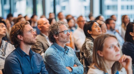 Diverse audience attending public seminar on AI decision-making processes, showcasing artificial intelligence awareness education and community engagement in technology literacy.