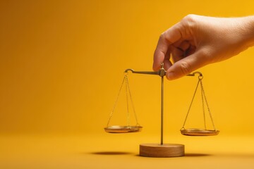 Human hand carefully adjusting AI algorithm scales to balance fairness and accuracy, demonstrating ethical technology development for reducing algorithmic bias in automated systems.
