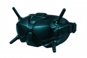 Futuristic vr goggles with antennas, isolated on transparent background, ready to connect to virtual reality experiences