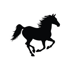 Elegant black silhouette of a horse galloping on a white background image, horse galloping silhouette vector illustration