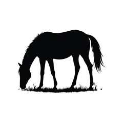 Silhouette of a horse grazing in a field, peaceful and serene, horse grazing silhouette vector illustration