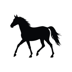 Elegant Black Silhouette of a Horse in Motion Against a White Background, horse trotting silhouette vector illustration