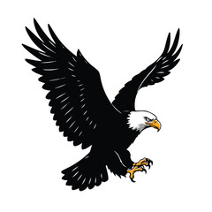 Fototapeta premium A majestic eagle is depicted as a striking black and white vector silhouette, isolated on a clean white background in a flat 2D illustration style, conveying strength and freedom.
