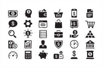 Financial doodle icons with investment wallet and calculator illustrations