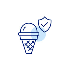 Food safety, eco-friendly eating. Ice cream in a cone, shield and checkmark. Pixel perfect, editable stroke vector icon