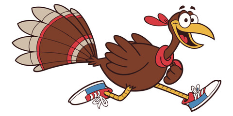 Joyful cartoon turkey running with enthusiasm, celebrating holiday spirit and active lifestyle fun