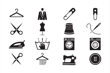 Sewing doodle icons with scissors mannequin button and fashion design tools