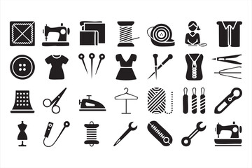 Sewing and Textile Icons Pack with Handmade Clothing Accessories Symbols