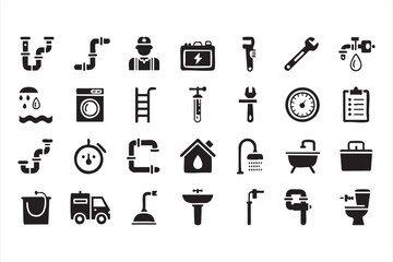 Plumbing and construction icons pack with toilet ladder and contractor design
