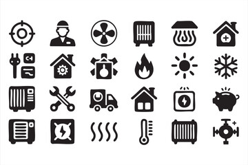 HVAC and repair icons pack with maintenance airflow and utility illustrations