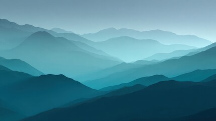 Naklejka premium Artistic landscape of layered mountain ranges covered in dense fog, creating depth with atmospheric perspective,