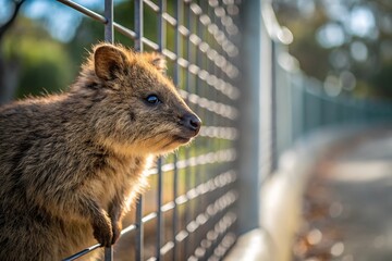 Vibrant Quokka, A Close-Up Portrait on a Metal Fence
